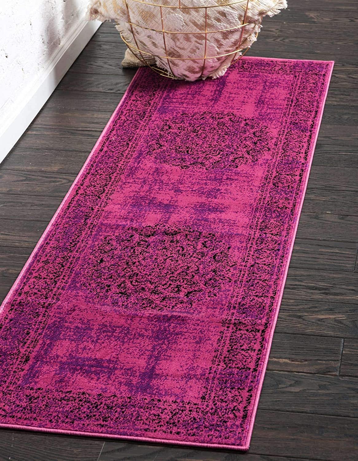 Modern Traditional Vintage Distressed Fuchsia Soft Area Rug