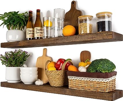 16 inch Rustic Wood Wall Floating Shelves - Set of 2