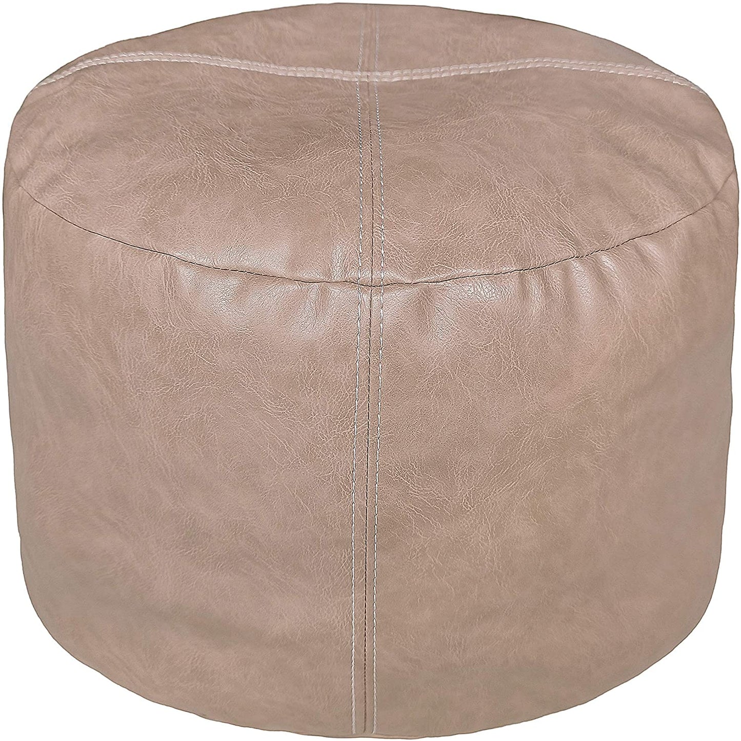 Unstuffed Nordic Faux Leather Pouf, Premium Handmade Ottoman