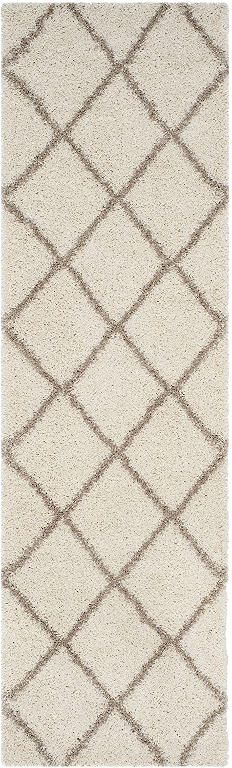 Diamond Trellis Ivory/Beige Soft Plush Shag Area Rug 2-inch Thick