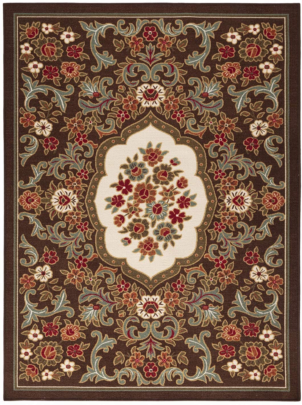 Modern Floral Low Profile Pile Indoor Area Rugs Brown