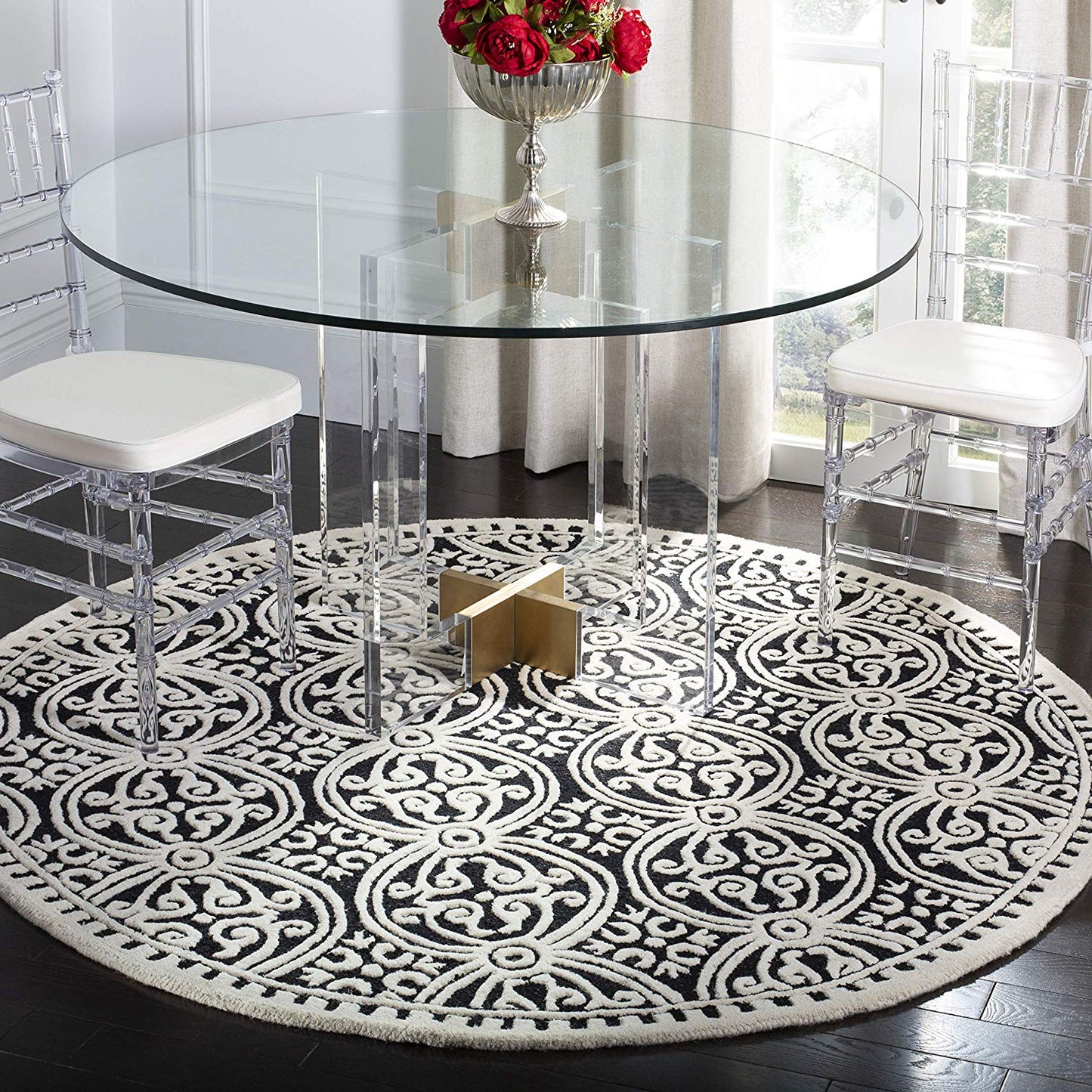 Handcrafted Geometric Black ivory Premium Wool Soft Area Rug