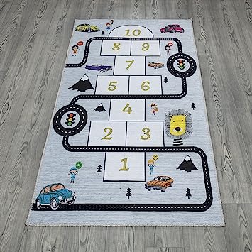 Machine Washable Wrinkle Free Abstract Hopscotch Design Cotton 3x6 Kid's Area Rug