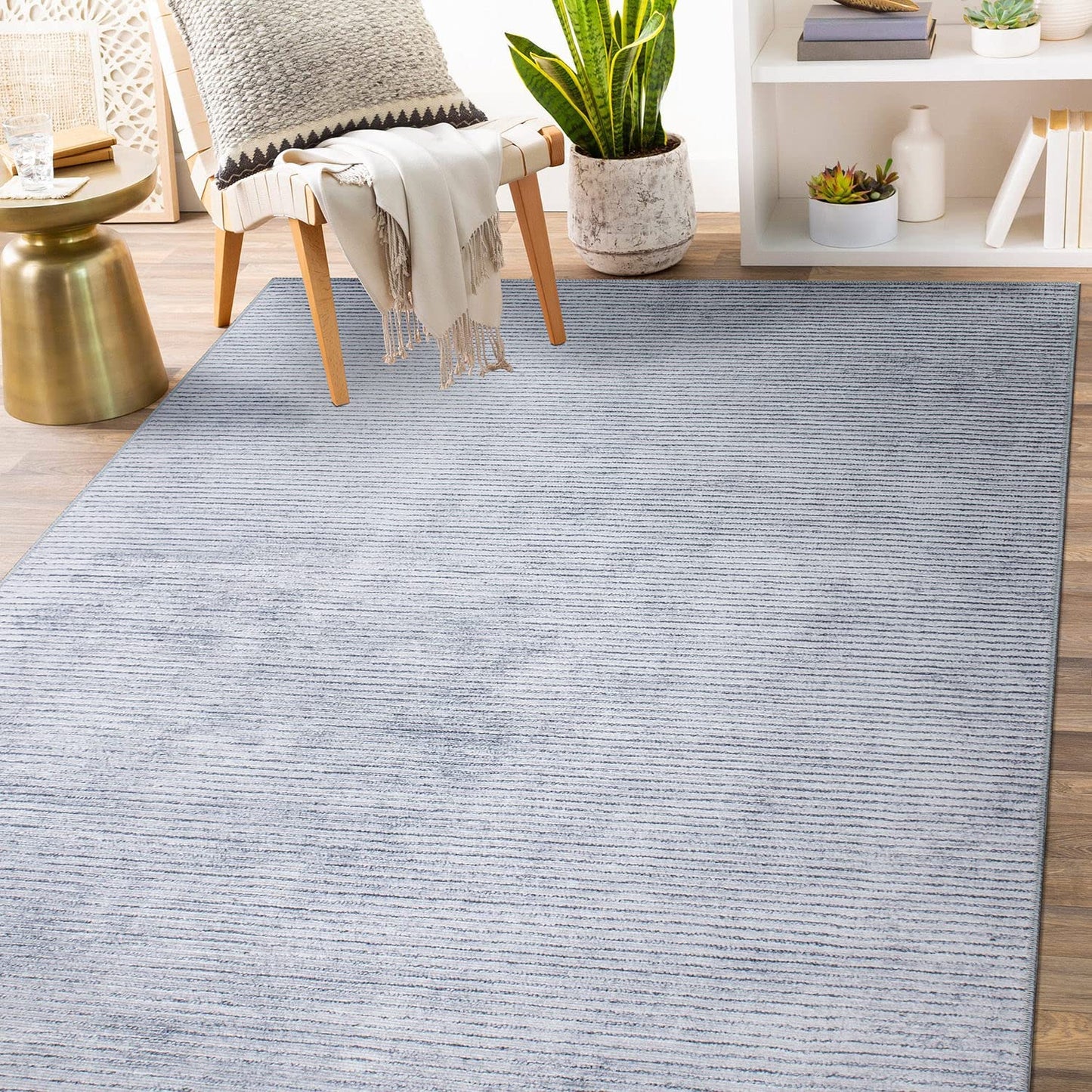 Contemporary Distressed Stripe Stain Resistant Flat Weave Eco Friendly Premium Recycled Machine Washable Area Rug 3'3"x5' Rust