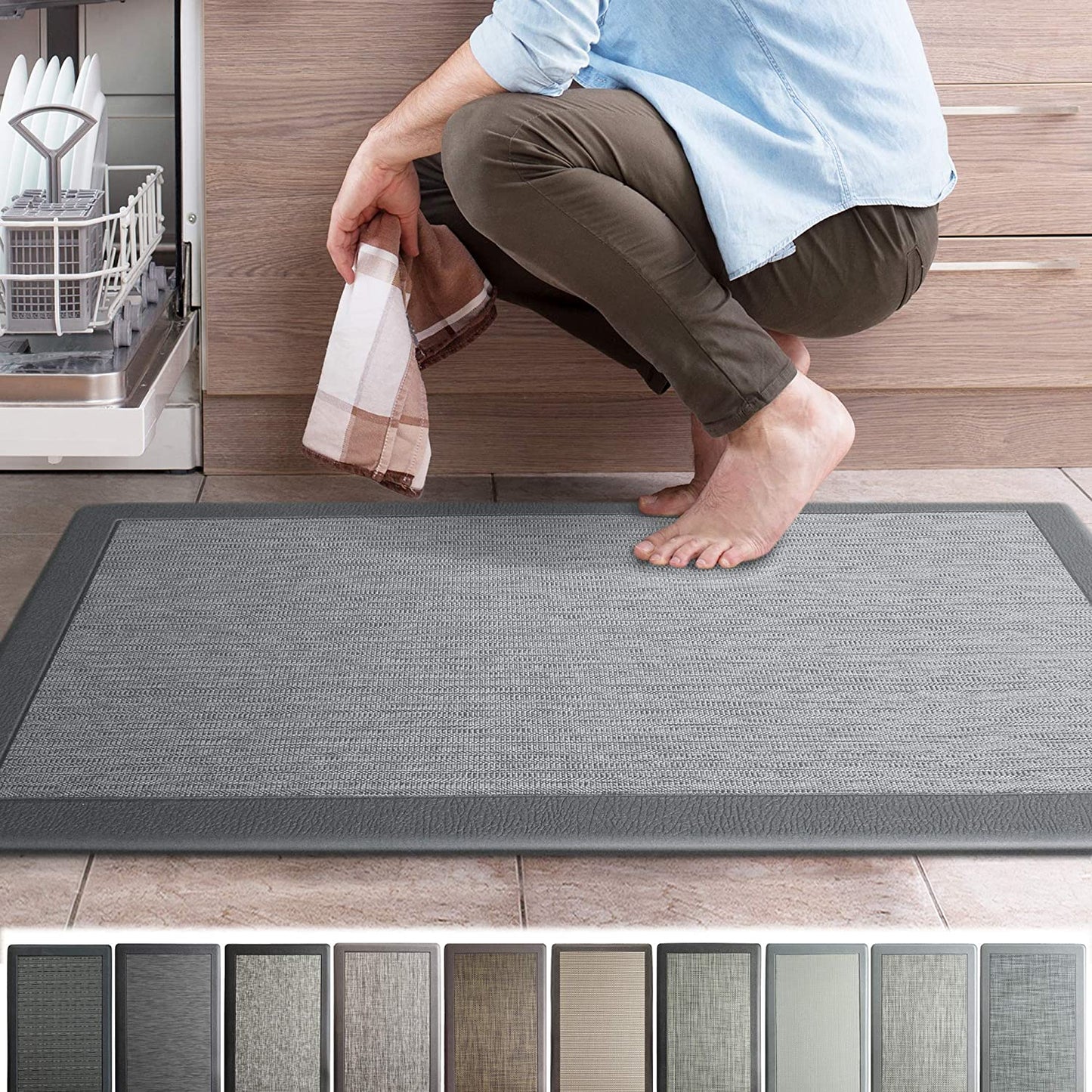 Ergonomic Anti Fatigue Workstation Memory Foam Mat in Stone 39"×20"×0.50" (L×W×H)