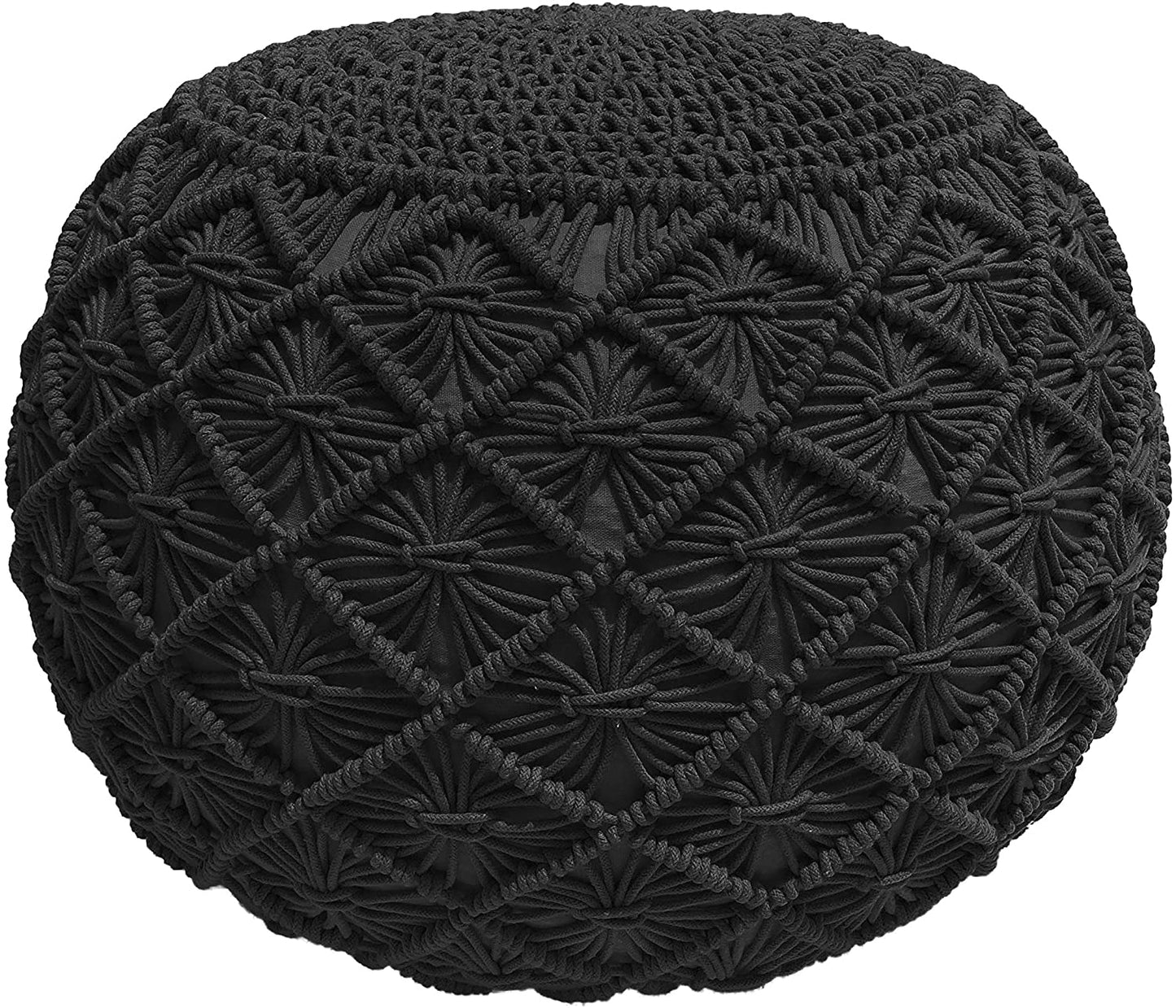Ottoman Hand Knitted Cable Style Dori Pouf - Macramé Pouf - Cotton Braid Cord