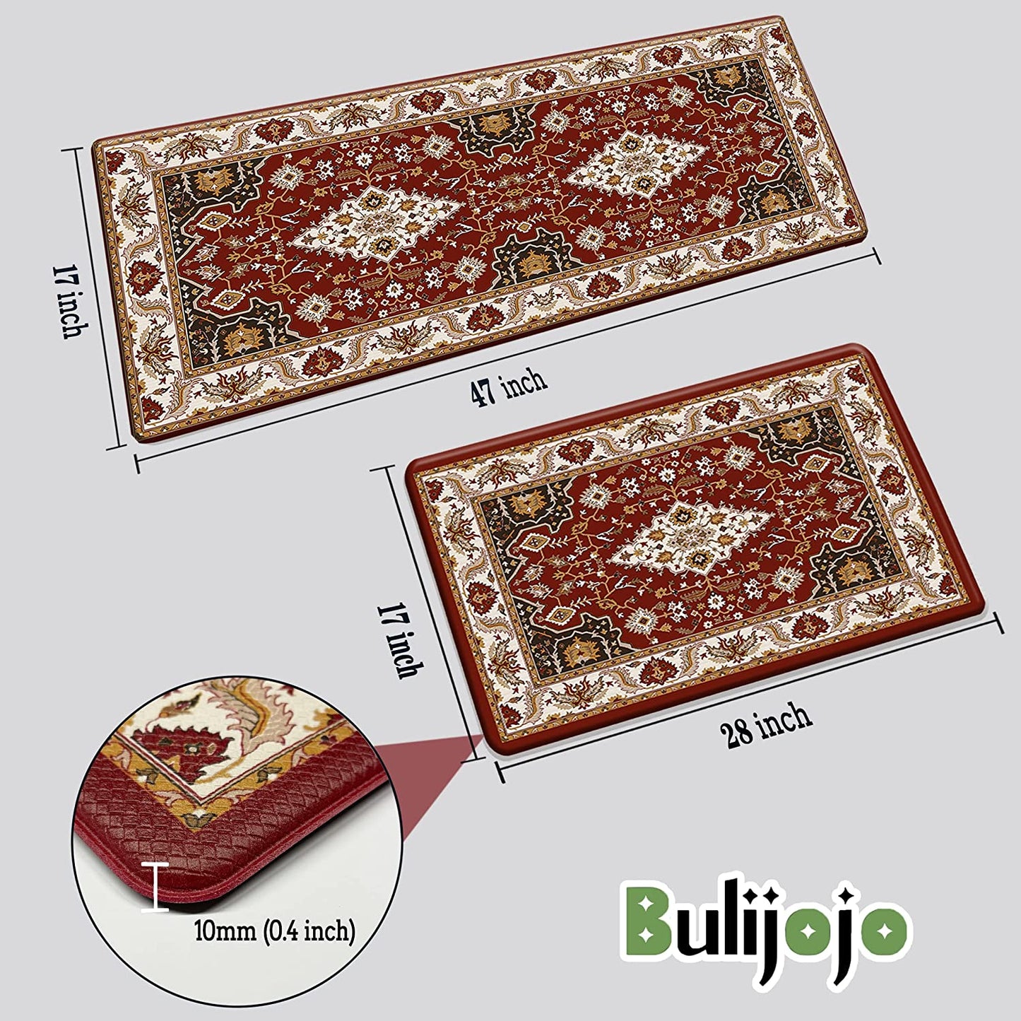 Green Eucalyptus Anti Fatigue Set of 2 Waterproof Kitchen Rugs 17"x47"+17"x28"