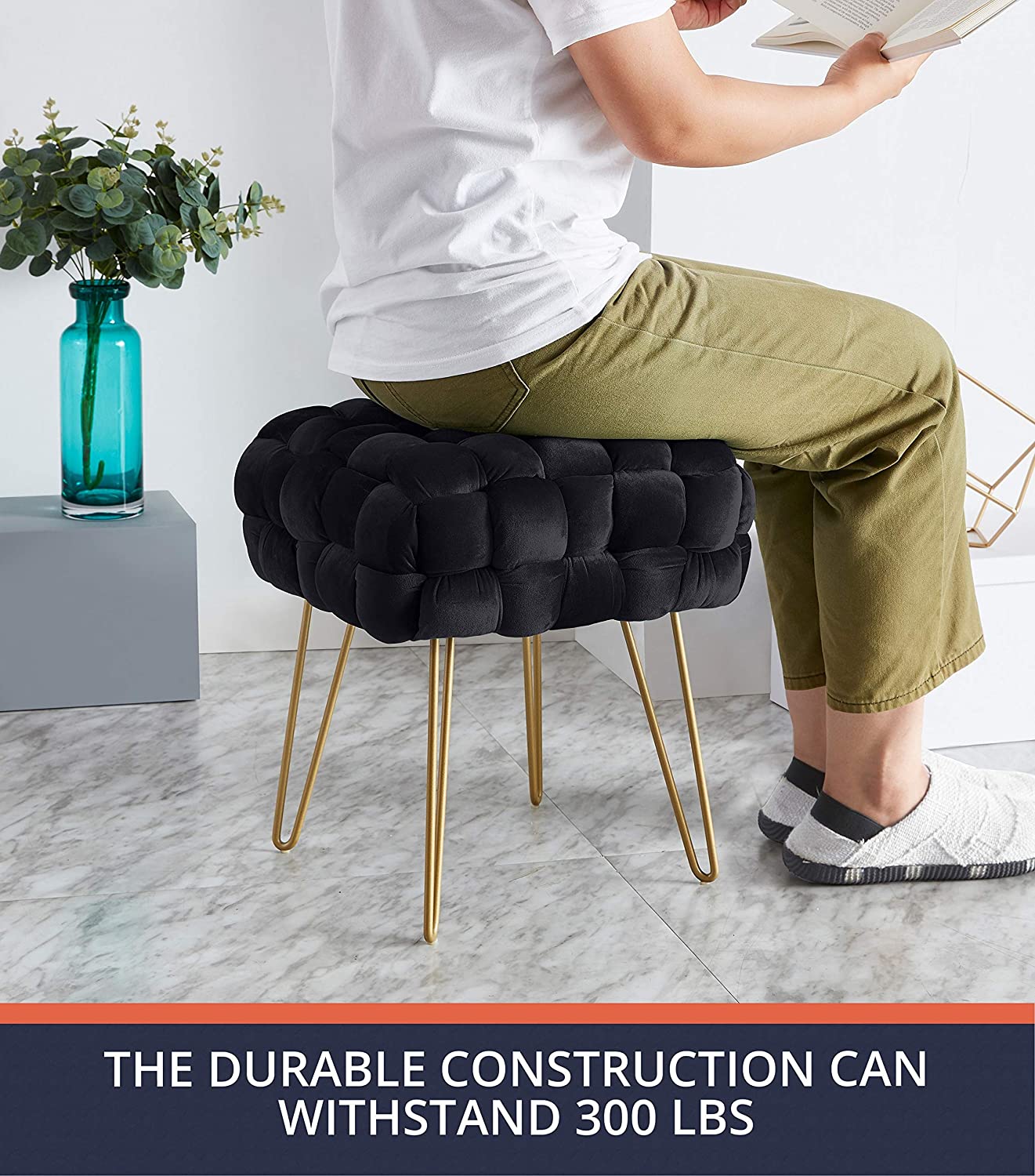 Home Mirage Modern Contemporary Square Woven Upholstered Ottoman Table