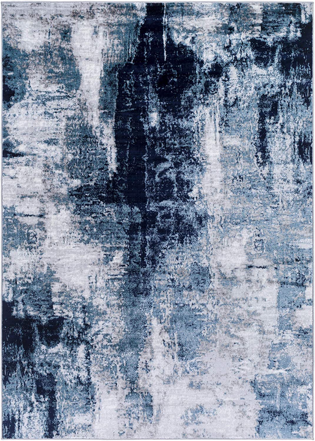 Modern Abstract Area Rug, Black/Navy