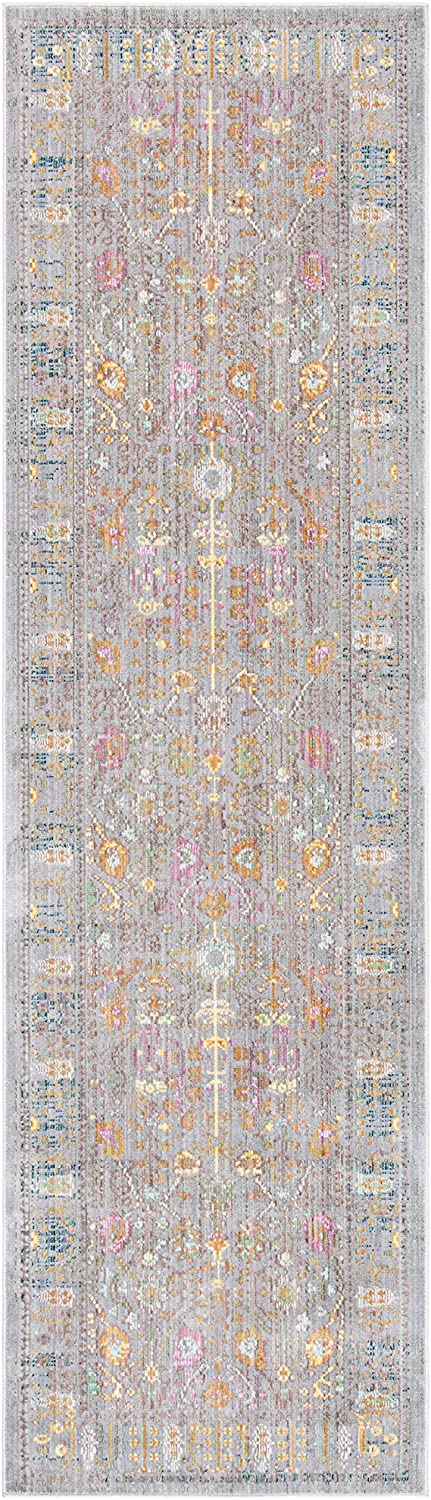 Boho Chic Distressed Area Rug Grey / Multi
