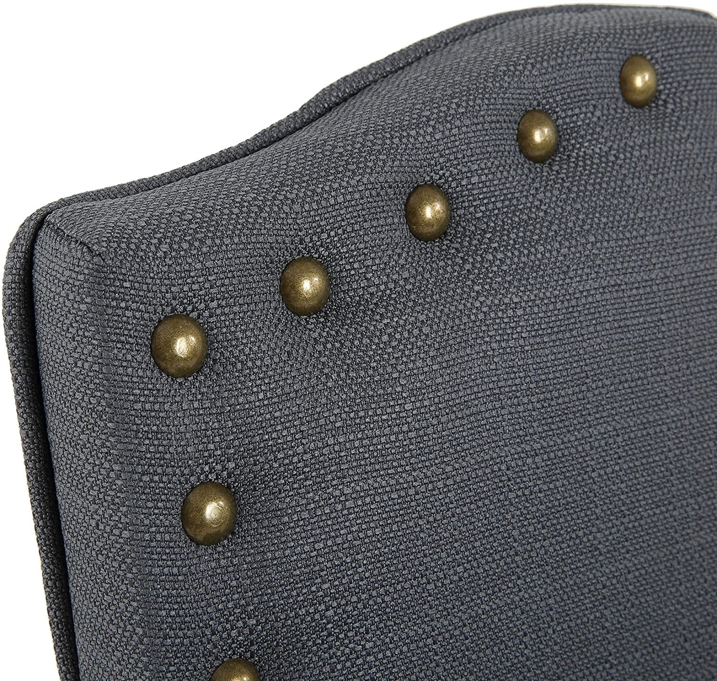 Set of 2 Luxurious Fabric Dining Chairs with Copper Nails and Solid Wood Legs (Light Gray)