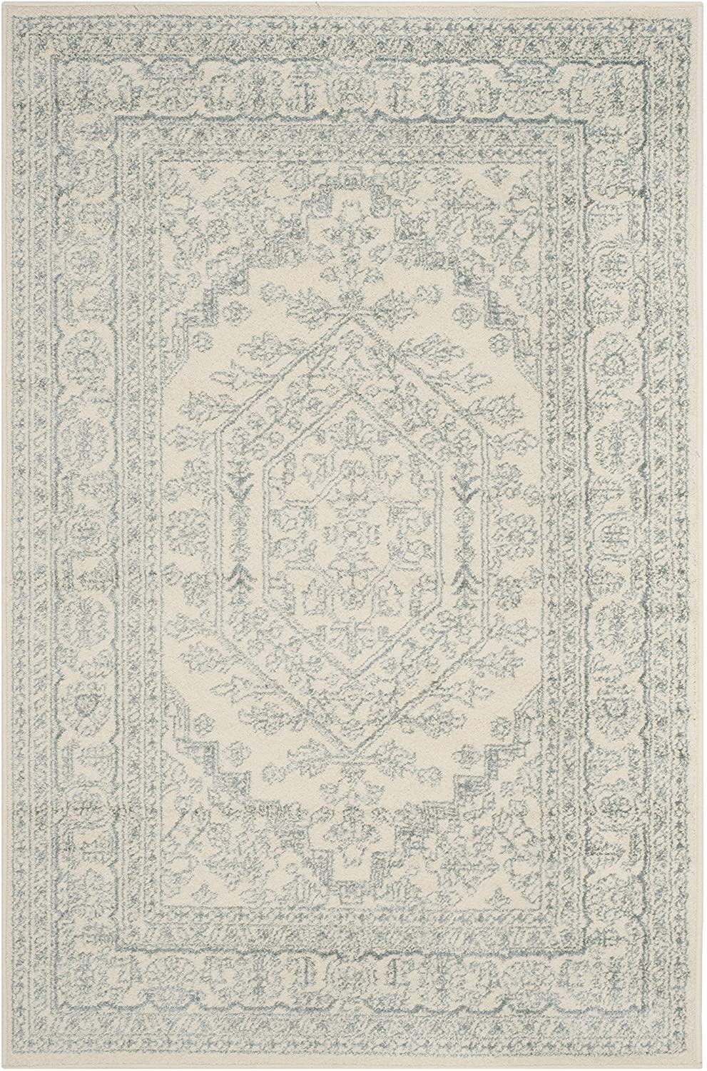 Oriental Vintage Distressed Medallion Ivory/Slate Soft Area Rug
