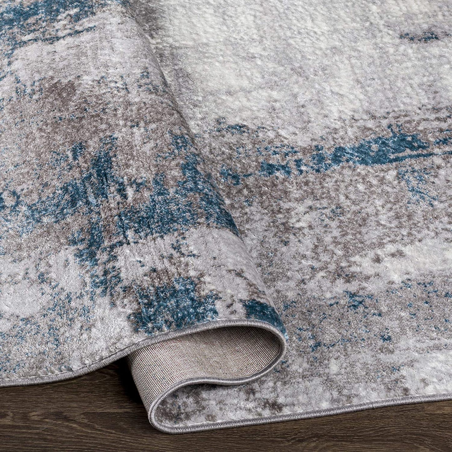 Houda Modern Abstract Area Rug, Aqua/Gray
