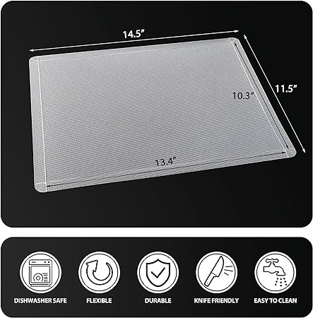 Flexible Plastic Cutting Boards for Kitchen Set of 3, WK Foldable Cutting Board Mats with Juice Grooves, Non Slip Cutting Boards for Meat, Dishwasher Safe, BPA Free, Black