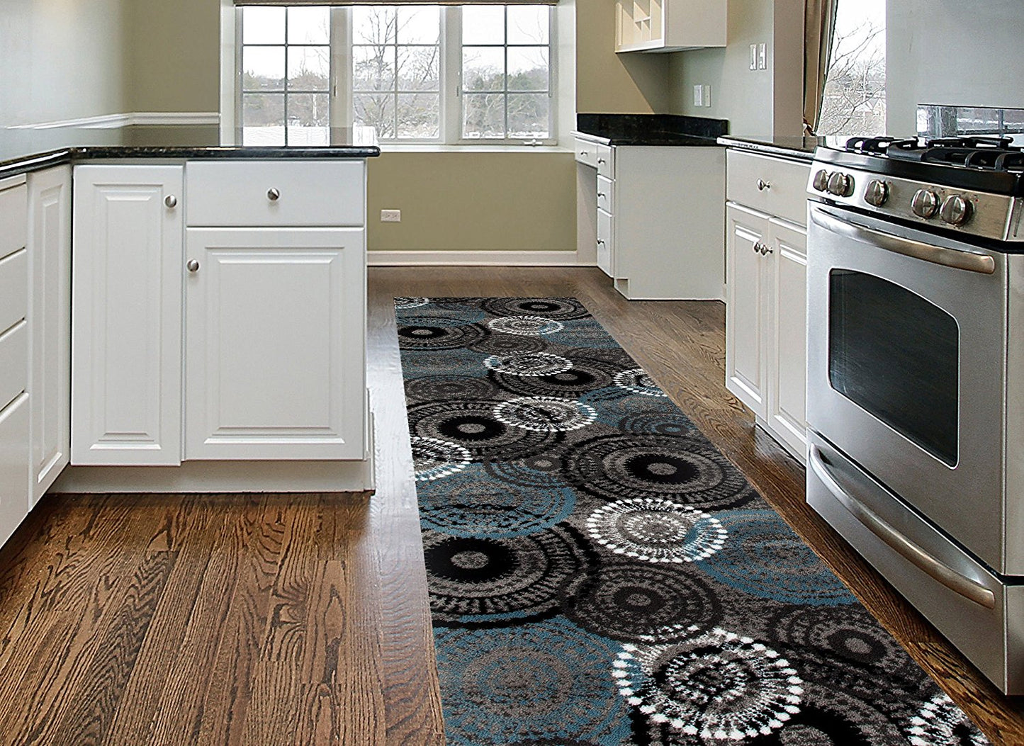 Contemporary Circles Gray/Grey Blue White Black Area Rug