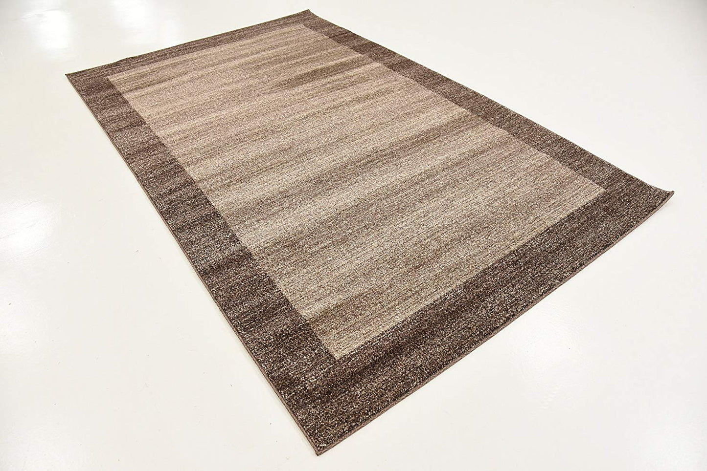 Contemporary Bordered Soft Light Brown Area Rug
