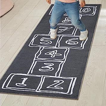 Machine Washable Wrinkle Free Abstract Hopscotch Design Cotton 3x6 Kid's Area Rug