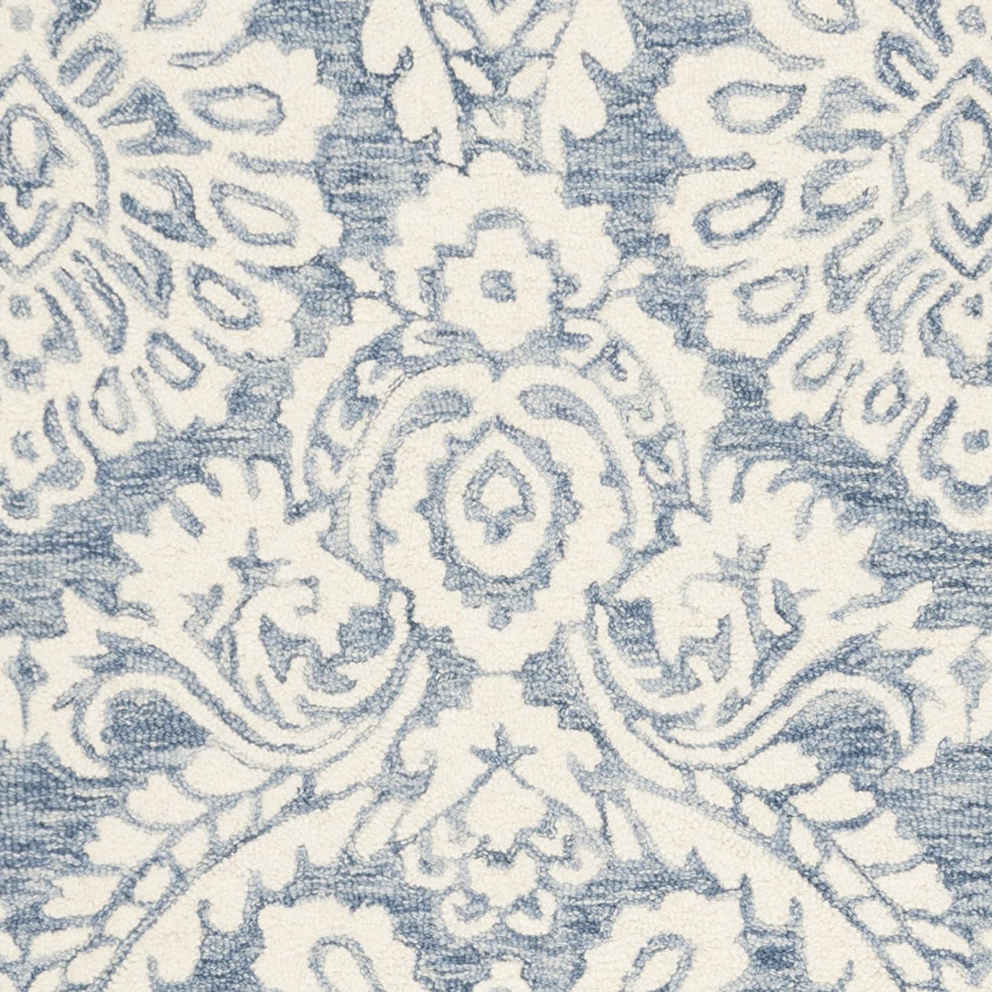 Damask Handmade Premium Wool Area Rug, Blue / Ivory
