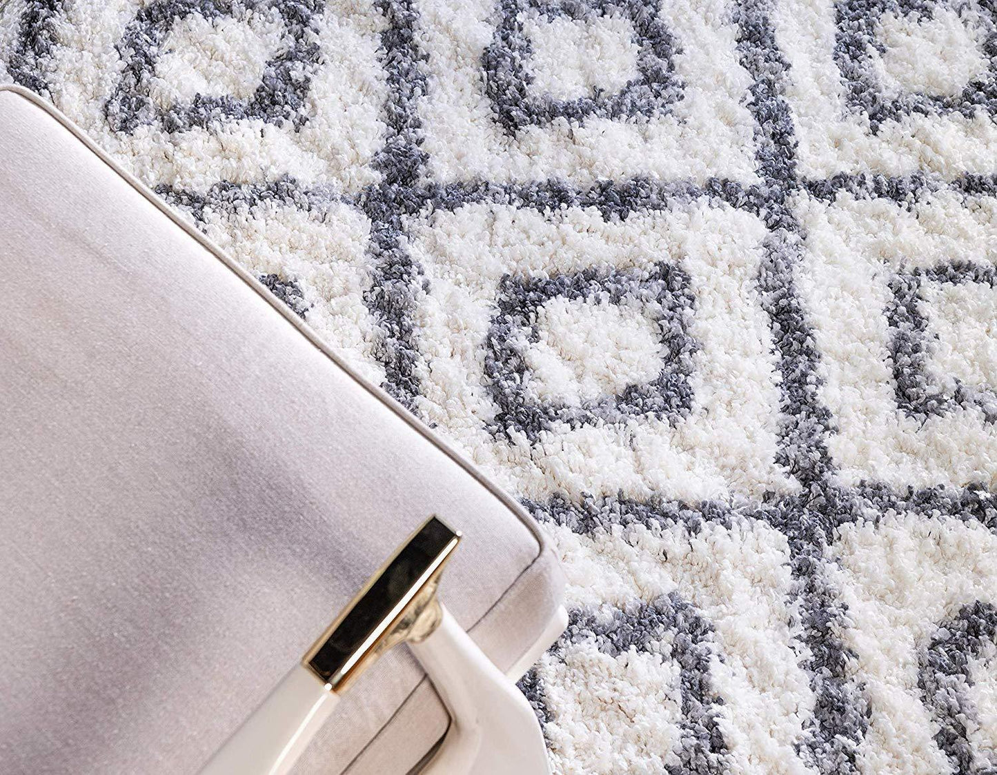 Lattice Tassel Ivory Gray Plush Shag Area Rugs