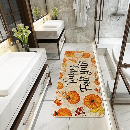 2 Pack Non Skid Washable Fall Kitchen Mats, Size of 17x29 and 17x47 Inch