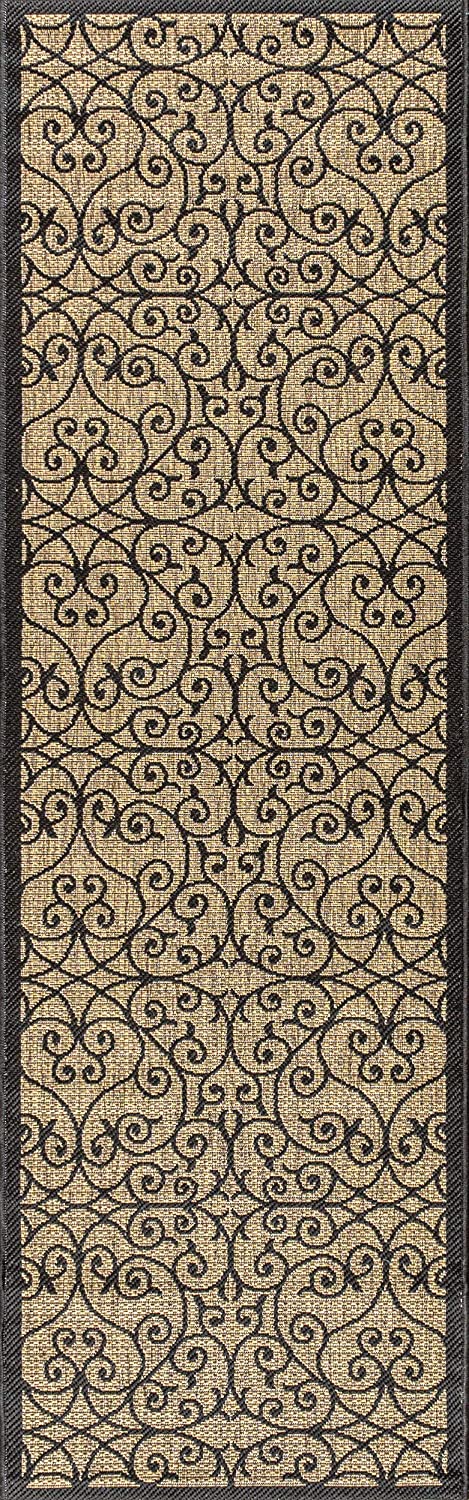 Madrid Vintage Filigree Textured Weave Indoor/Outdoor Black/Khaki Area Rug