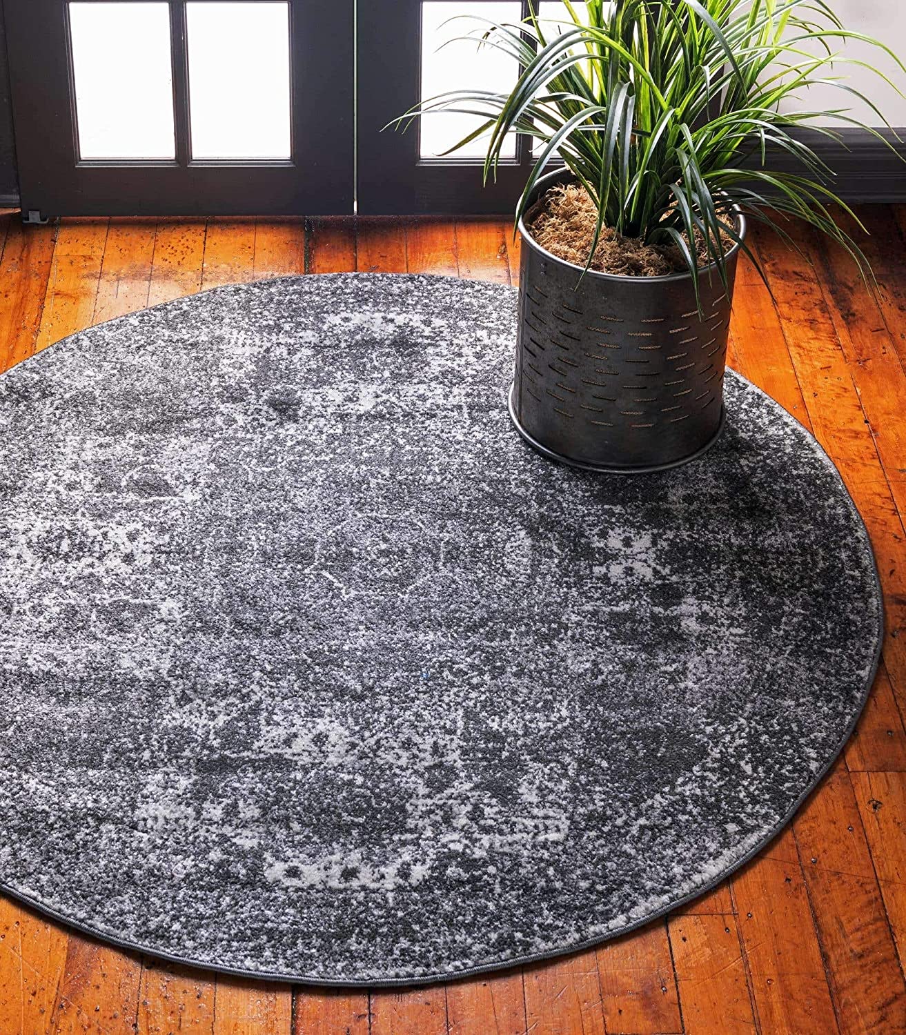 Bromley Collection Vintage Traditional Medallion Border Dark Gray Area Rug