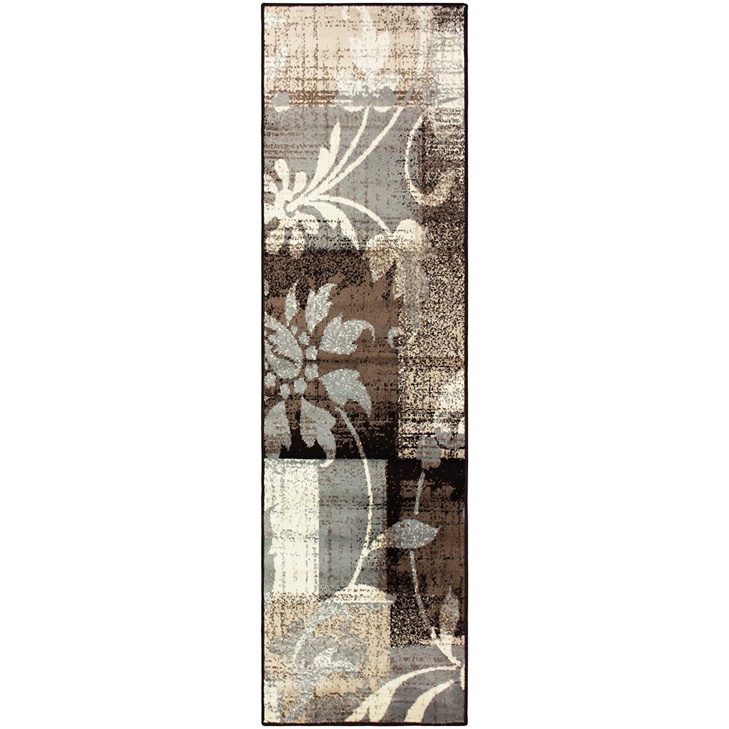 Floral Patchwork Design Brown Ivory Area Rug