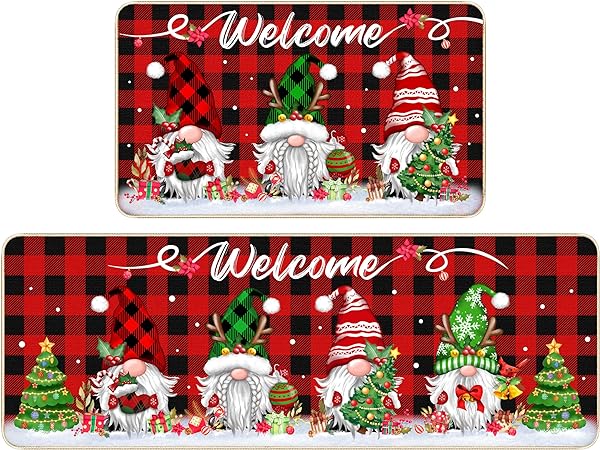 Set of 2 Waterproof Non-Slip Welcome Floor Mat Low-Profile Holiday Home Bathroom Decoration (17x29 17x47 Inch) (Pattern-01)