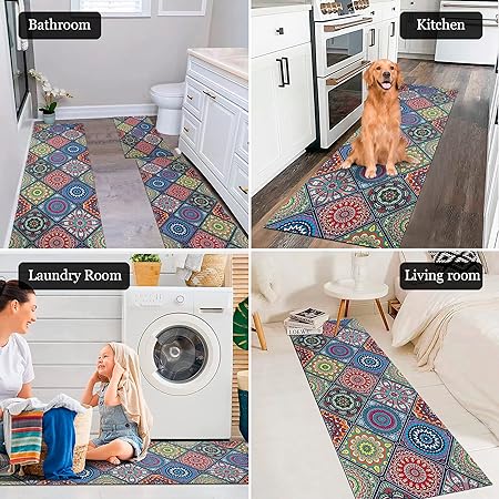 Boho Farmhouse Non Slip Washable Kitchen Area Rug Sets 3