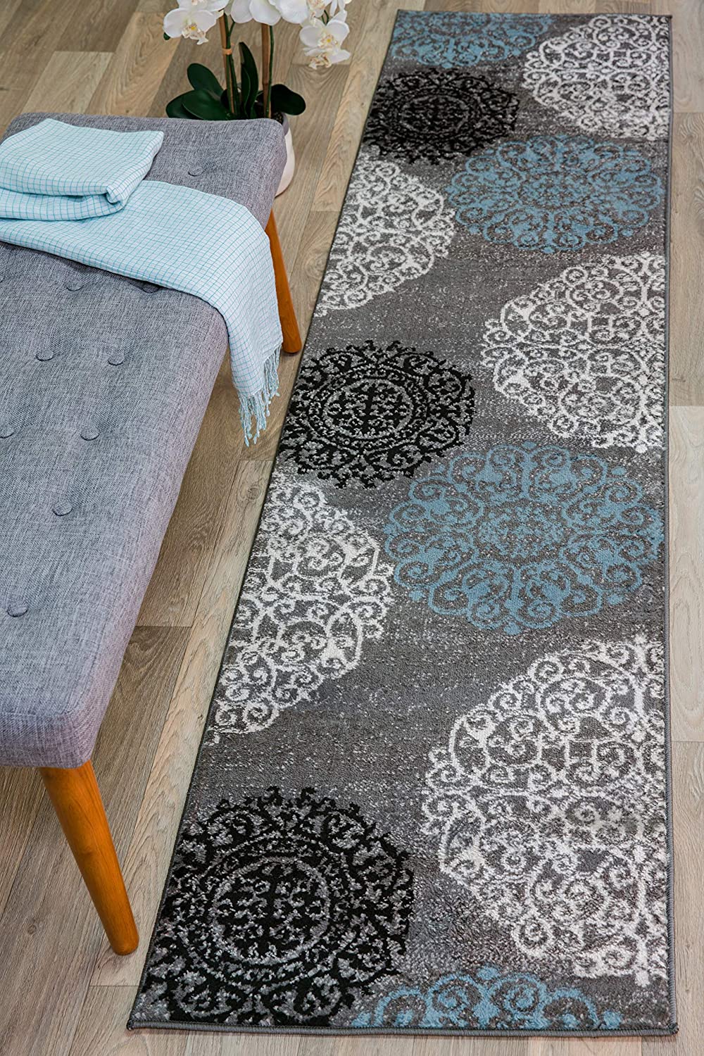 Contemporary Modern Floral Area Rug Black