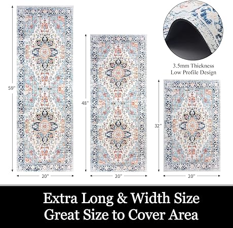 Boho Farmhouse Non Slip Washable Kitchen Area Rug Sets 3