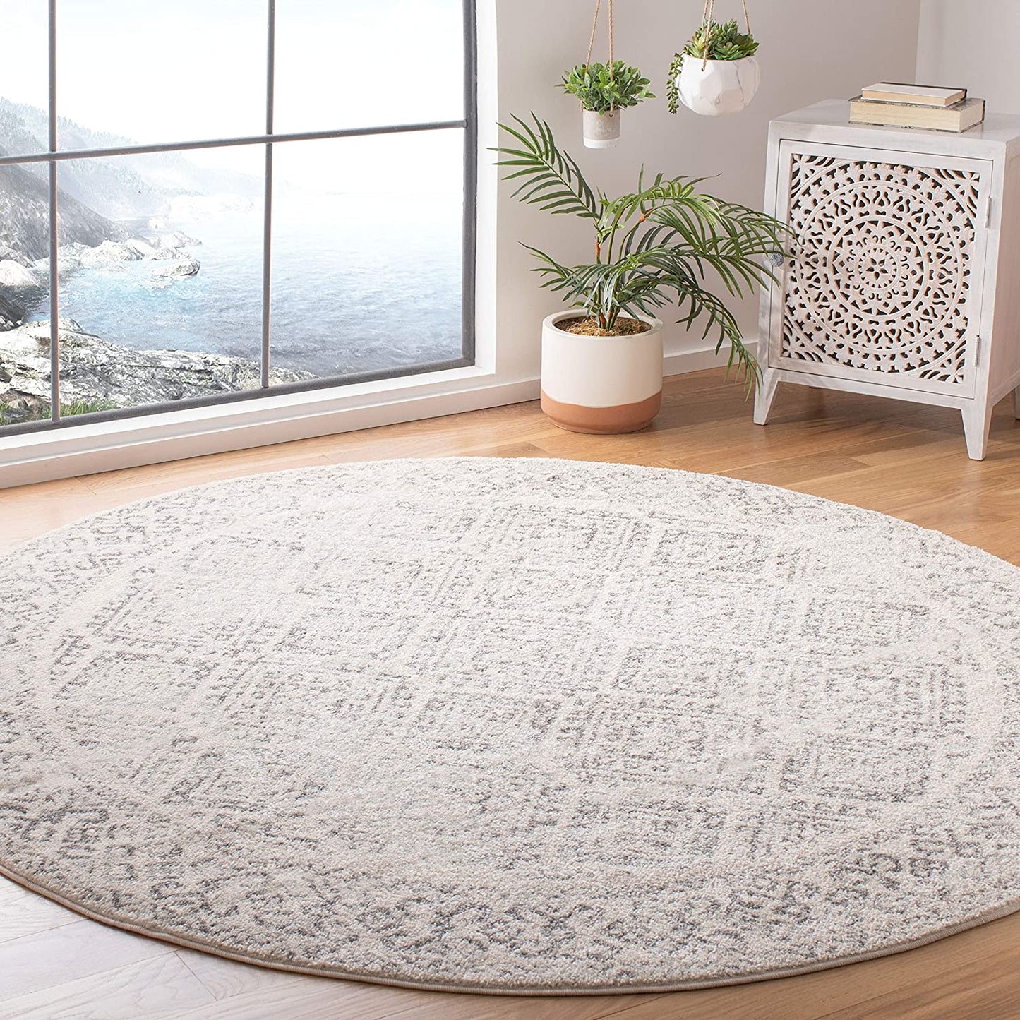 Moroccan Boho Distressed Area Rug Ivory / Grey