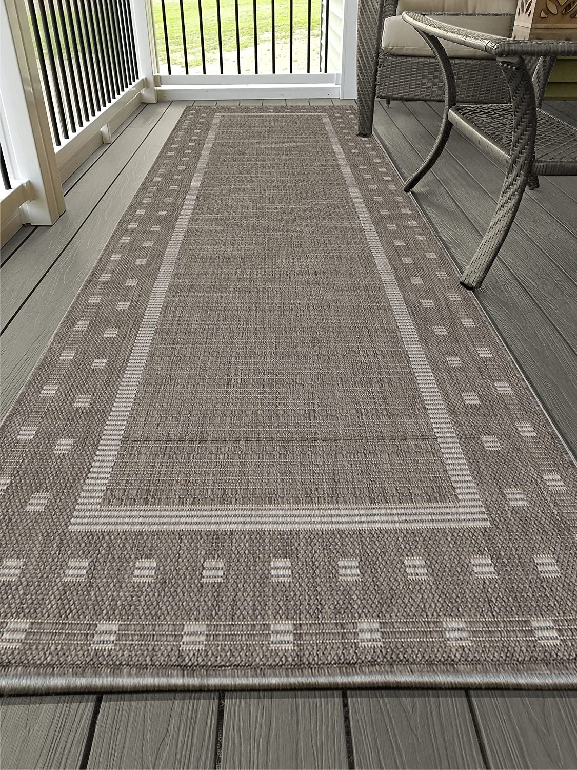 Sohaib Ottomanson Jardin Indoor/Outdoor Bordered Rug Grey