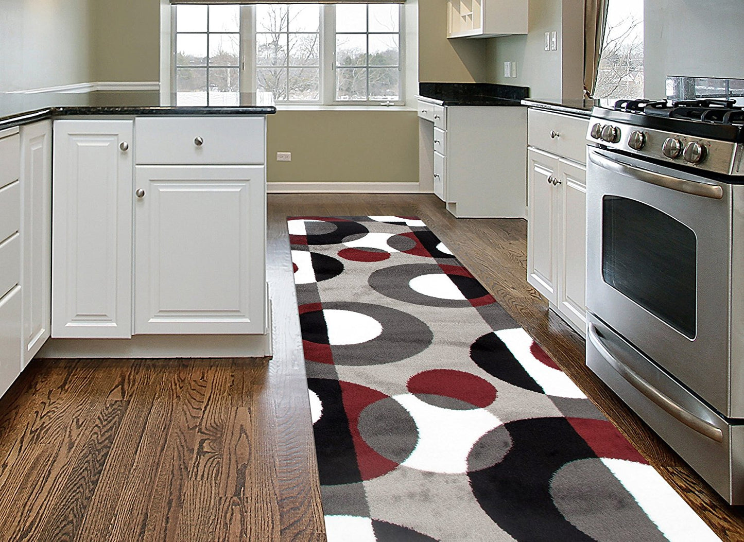 Circle Gray/Grey Burgundy Area Rug
