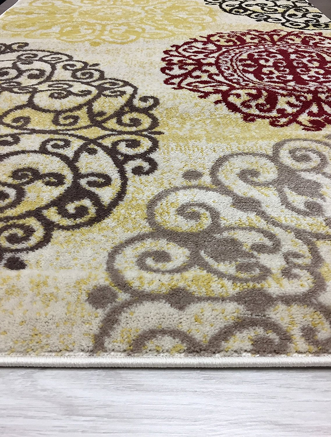 Floral Cream Brown Red Area Rugs