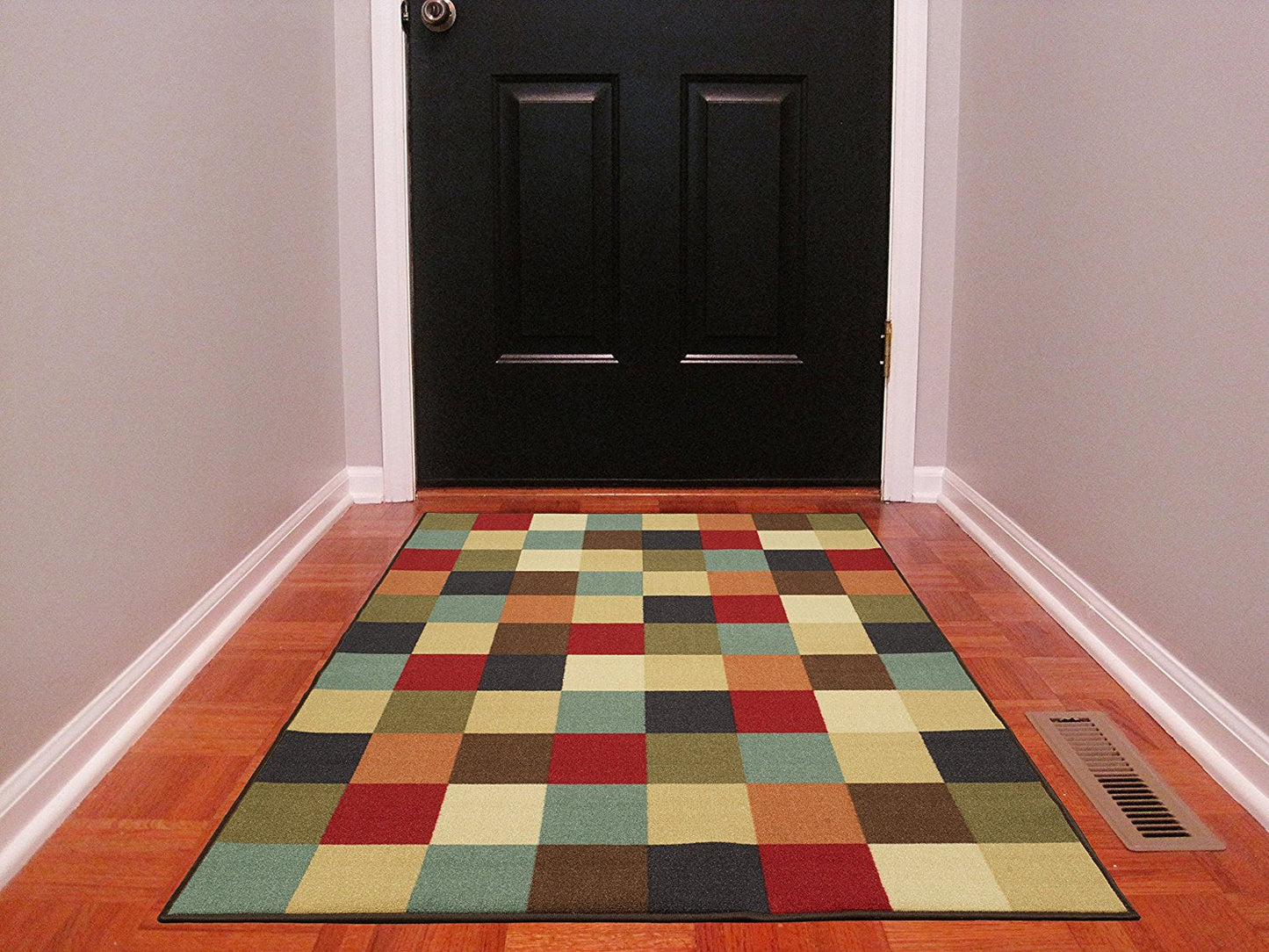 Checks Design Multi-color Area Rug Non-Slip/ No Skid