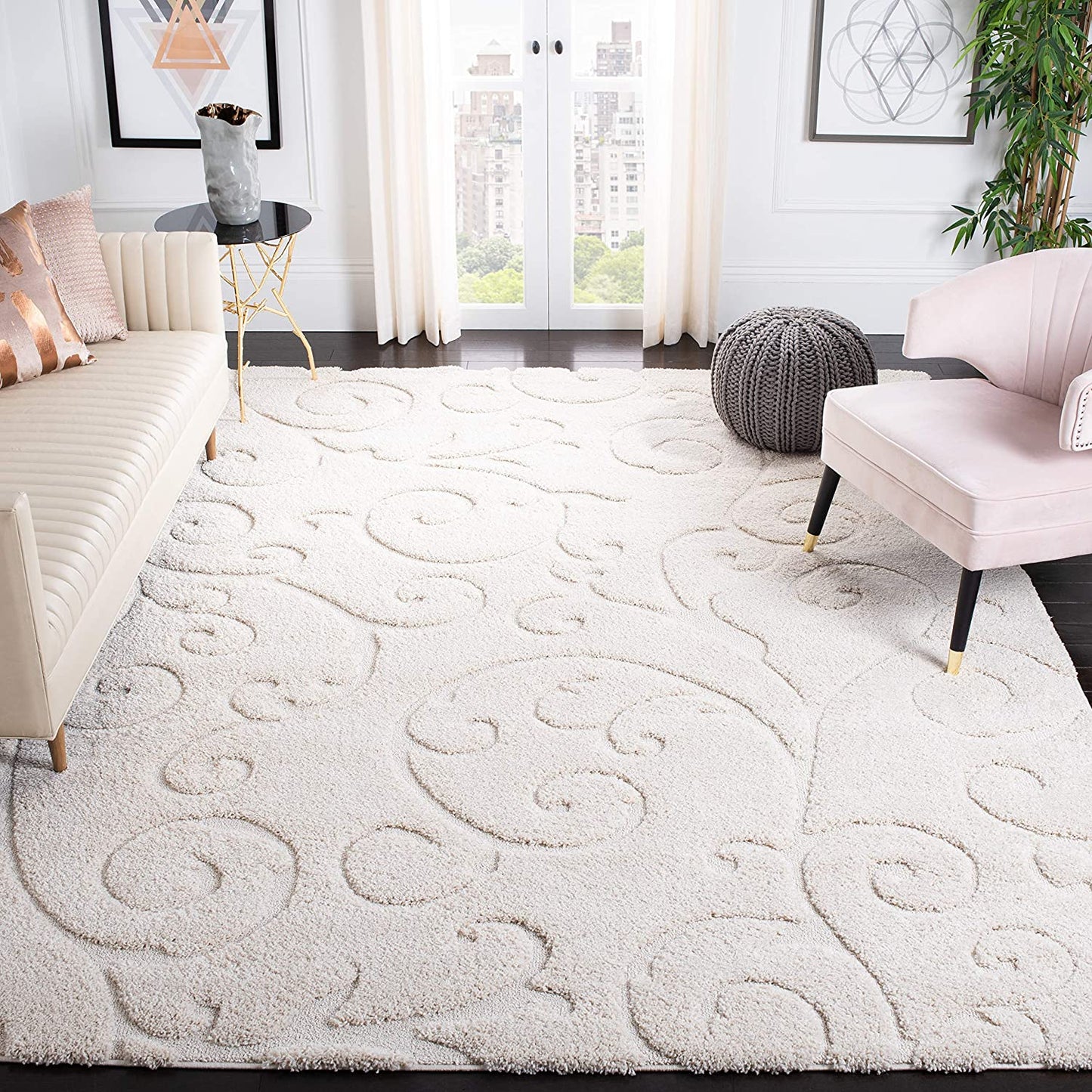 Premium Swirl Thick Plush Cream/Cream Soft Area Shag Rug