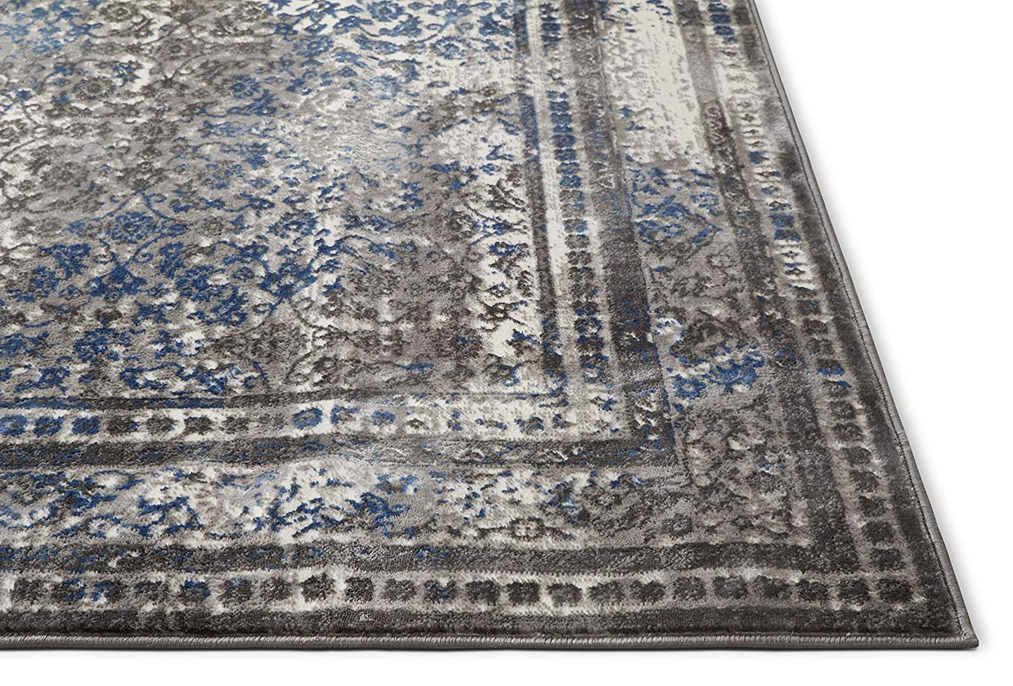 Modern Distressed Persian Design Grey Blue Area Rug