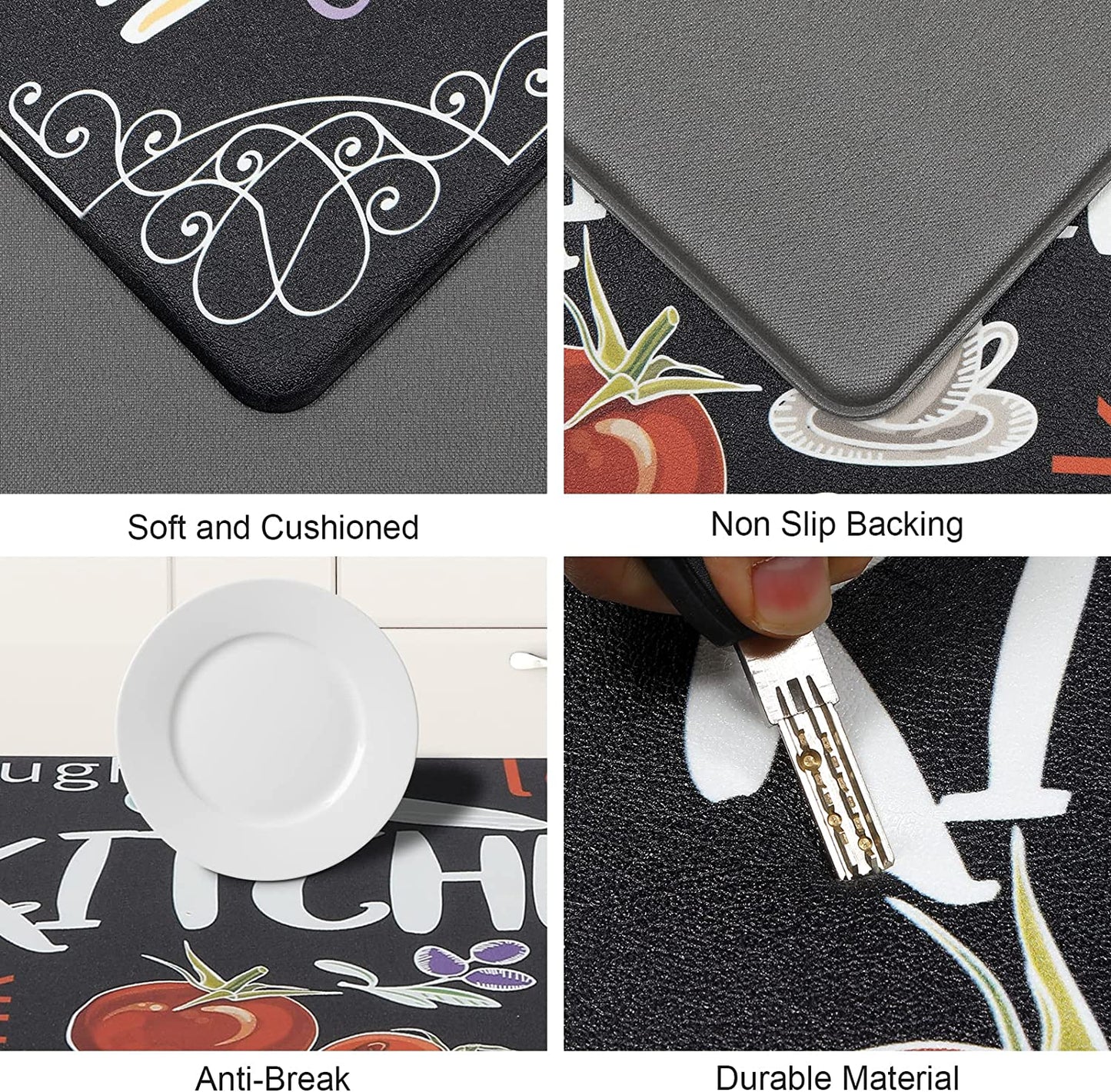 Anti Fatigue Kitchen Rug Sets 2 Piece Waterproof Non Slip Kitchen Floor Mats-17"x48"+17"x28"