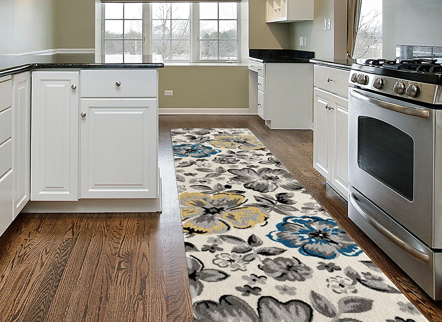 Floral Gray/Grey Yellow Blue Area Rug