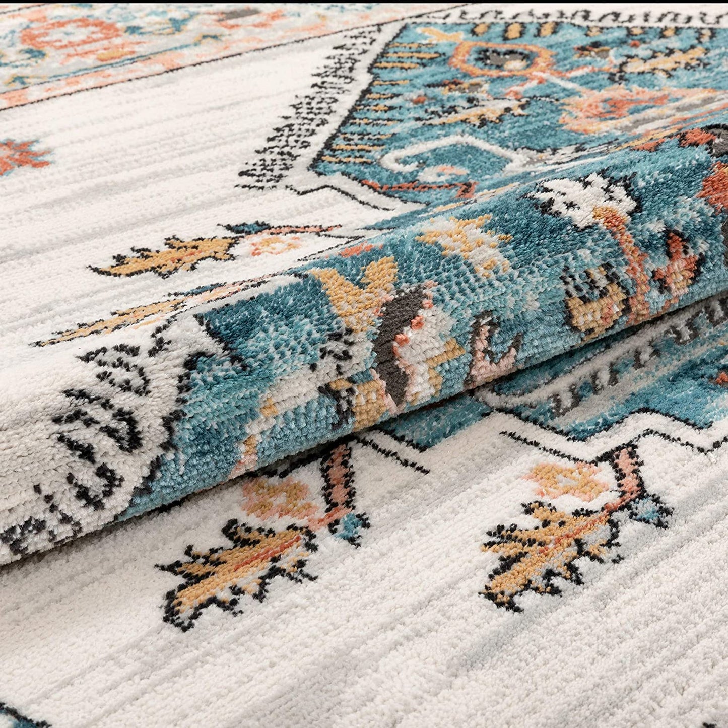 Estin Multi Blue Ivory Vintage Distressed Boho Soft Area Rug