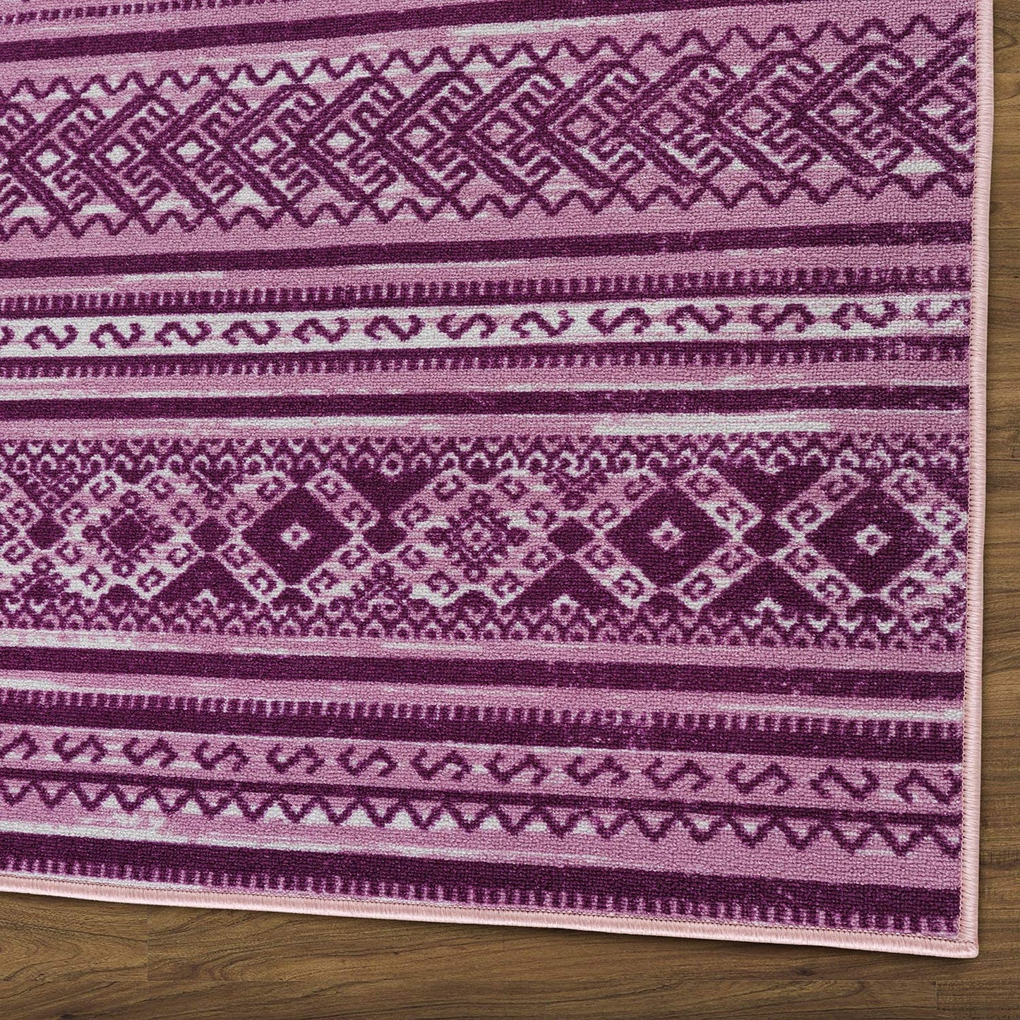 Moroccan Geometric Low Profile Pile Indoor Area Rugs Purple