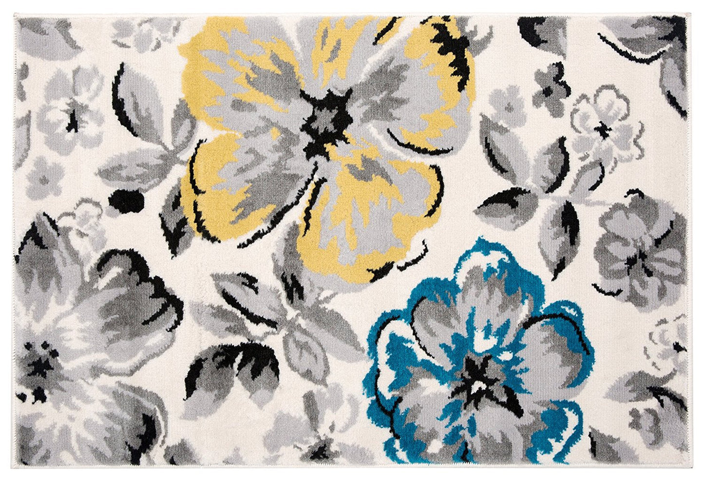 Floral Gray/Grey Yellow Blue Area Rug