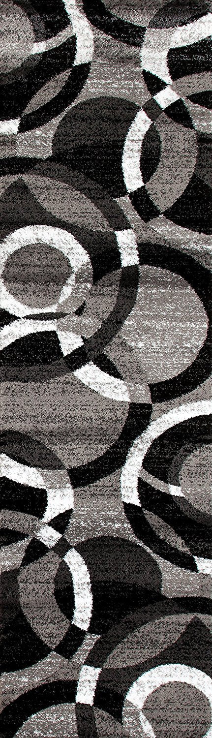 Gray Black White Circles Area Rug