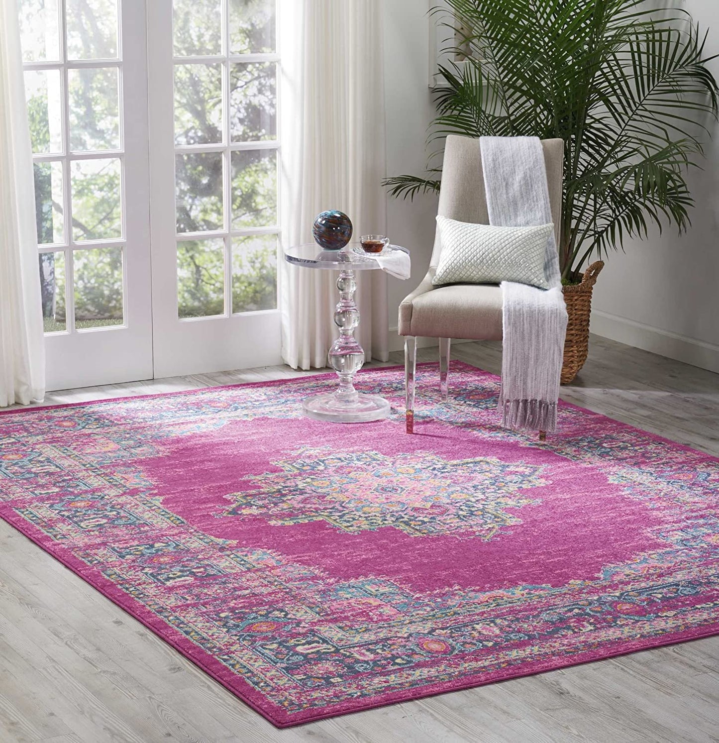Medallion Distressed Blue Magenta Soft Area Rug