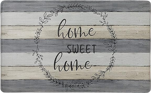 Non Slip, Easy Wipe Clean, 1/2 Inch Thick, 18" x 55", Grey, Cozy Living Anti Fatigue Kitchen Mat for Floor, Home Sweet Home Themed Cushioned Kitchen Runner Rug Mat,