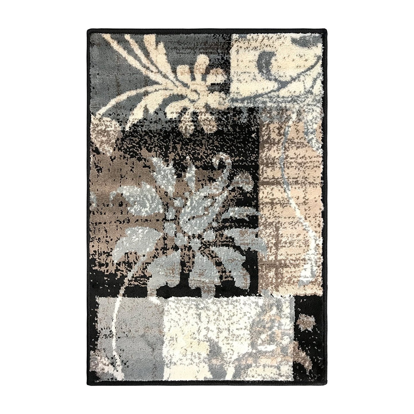 Floral Patchwork Design Brown Ivory Area Rug