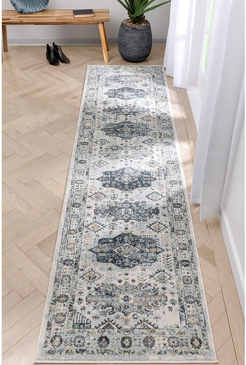 Novalie Blue Patchwork Bohemian Medallion Pattern Runner Rug
