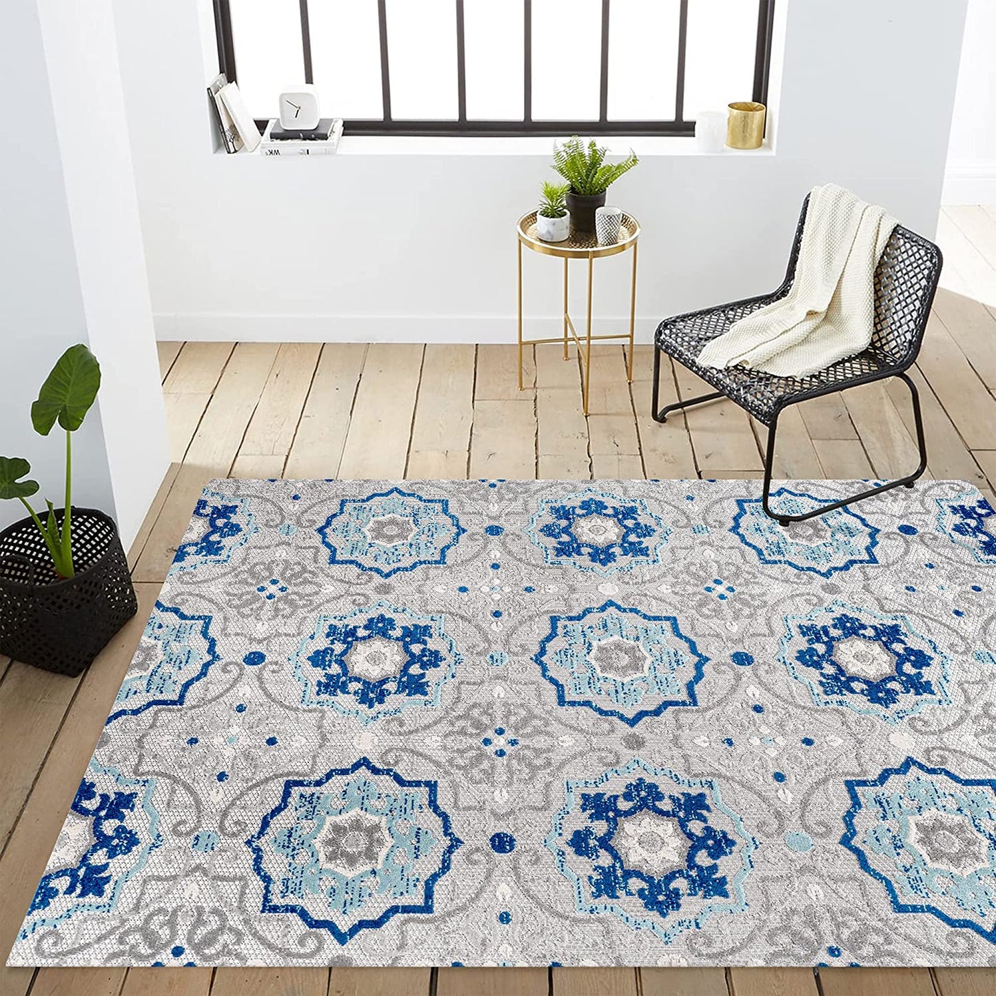 Mediterranean Medallion Boho Soft Area Rug Blue/Gray