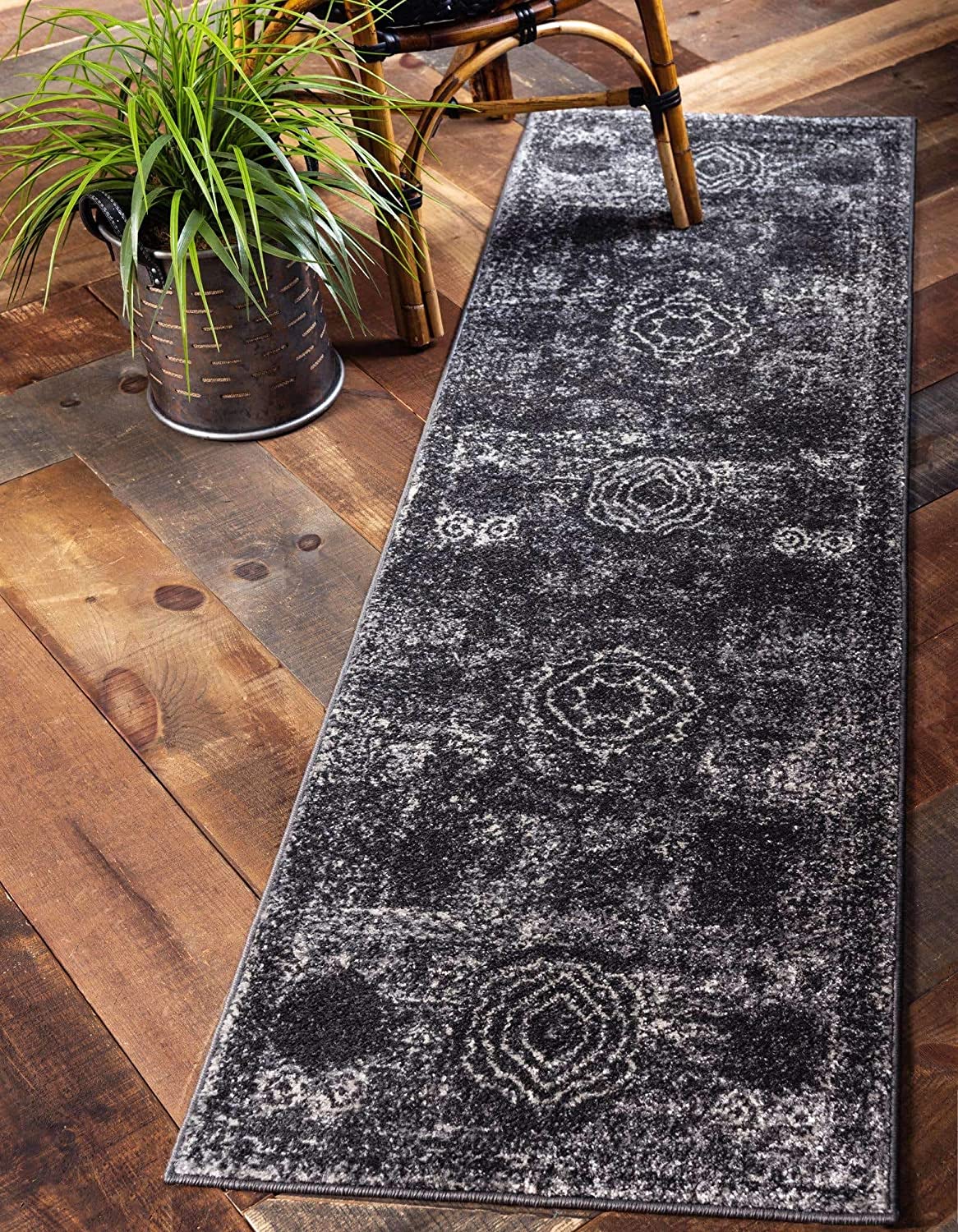 Bromley Collection Vintage Traditional Medallion Border Dark Gray Area Rug